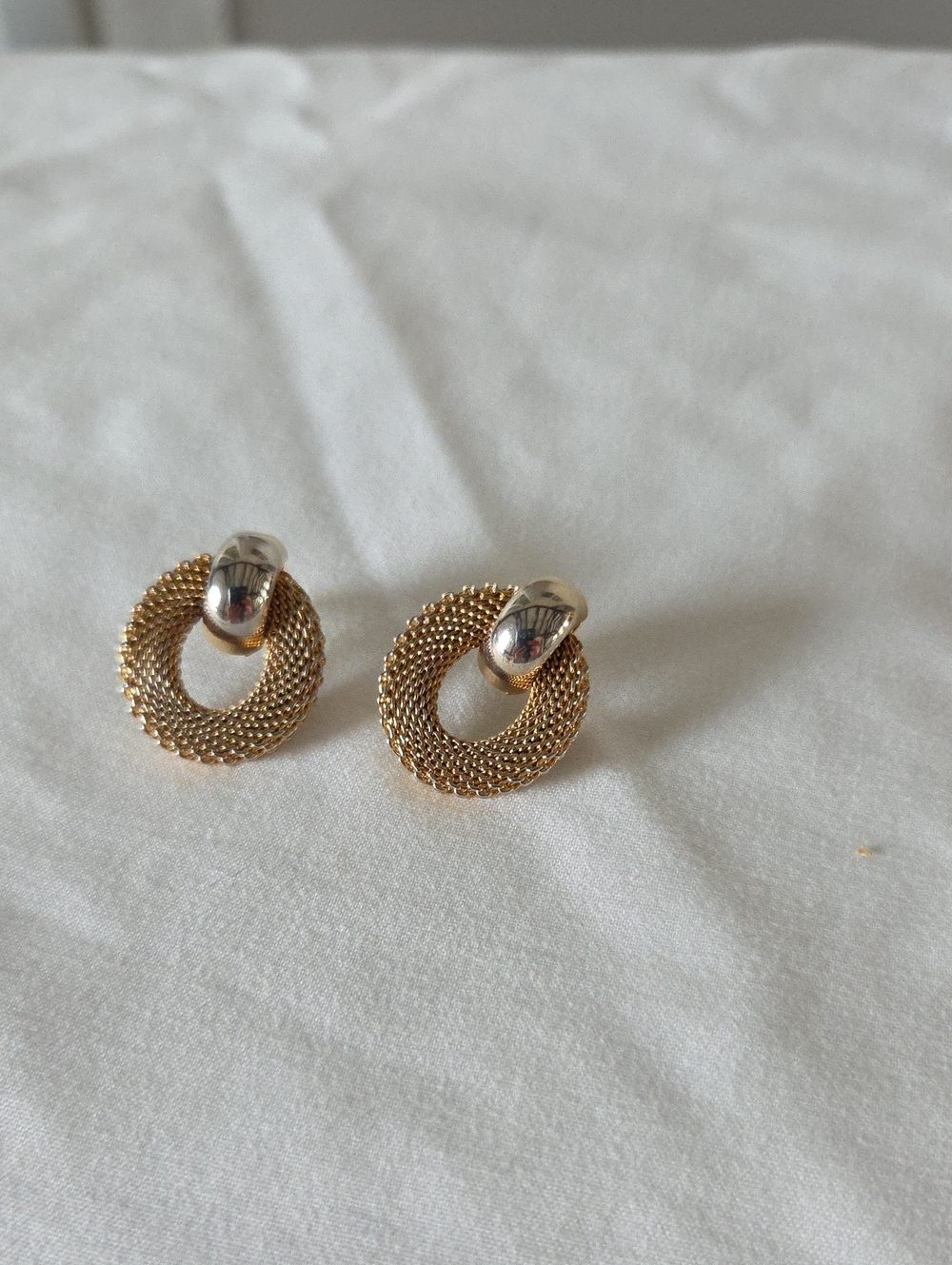 Gold-Tone Mesh Circle Drop Earrings